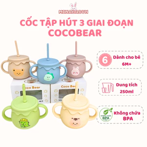 Cốc tập hút silicon Cocobear cho bé có chức năng đẩy, Cốc tập hút cho bé silicon Cocobear nắp đậy