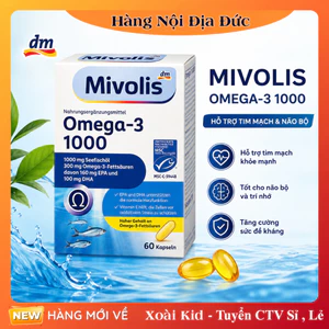 Dầu cá MIVOLIS OMEGA3 1000mg mắt sáng khỏe, đẹp da, tăng cường trí nhớ, hộp 60 viên, nội địa Đức
