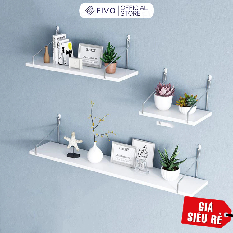 [FURNI HOME] Kệ Sách Gỗ Treo Tường Trang Trí Decor FB40 FIVO Không Cần Khoan,Tặng Kèm Đinh Và Móc Treo Inox