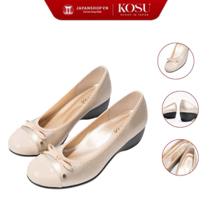 Giày da nữ đế xuồng đính nơ KOSU cao 4,5cm, giày công sở nữ êm, nhẹ, chống thấm nước K-24422 Nhật Bản