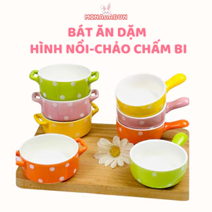 Bát sứ hình nồi chảo chấm bị màu sắc đáng yêu decor nhà bếp, bát ăn dặm cho bé dung tích 130ml ăn dặm kiểu nhật