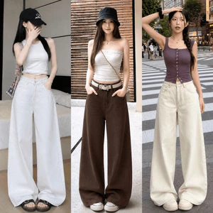 Quần Jean Suông Ống Rộng Nữ Màu Nâu Choco Cạp Cao Dáng Suông Rộng Quần Jean Denim Mềm Ôm Eo Tôn Dáng