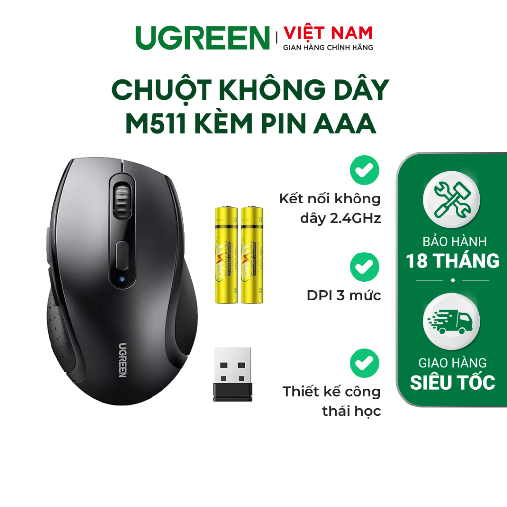 Chuột không dây 2.4G Ugreen MU006 Chuột Ergonomic 4000 DPI | 6 Nút Tắt Tiếng | Bảo Hành 18 tháng 1 đổi 1 | 90545 90855 - ảnh 2