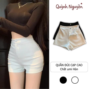 Quần Đùi Nữ Cạp Cao Chất Umi Co Giãn Cúc Cài Khóa Giữa Form Ôm Bó Sát Quỳnh Nguyễn