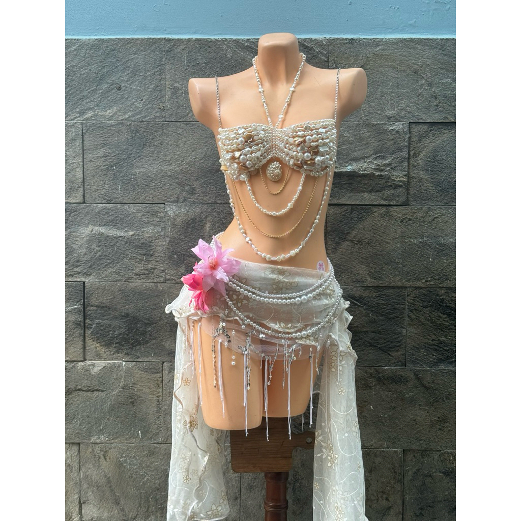 Sét Bikini Ngọc Trai quyến rũ luxxury.Tặng dây chuyền vỏ sò,chip,2 kẹp hoa(chưa bao gồm phụ kiện)
