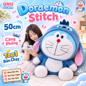 Gấu Bông Doraemon Cosplay Stitch Xanh, Size Lớn Bông 15D Lớn, Gấu Nhồi Bông Đáng Yêu