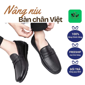 Giày mọi nam da bò thật giày lười công sở đế cao su khâu đế thủ công bền dẹp