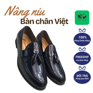 Giày lười nam công sở da bò cao cấp, Giày lười nam phối chuông in vân đế cao su non khâu viền chắc chắn Hàng có