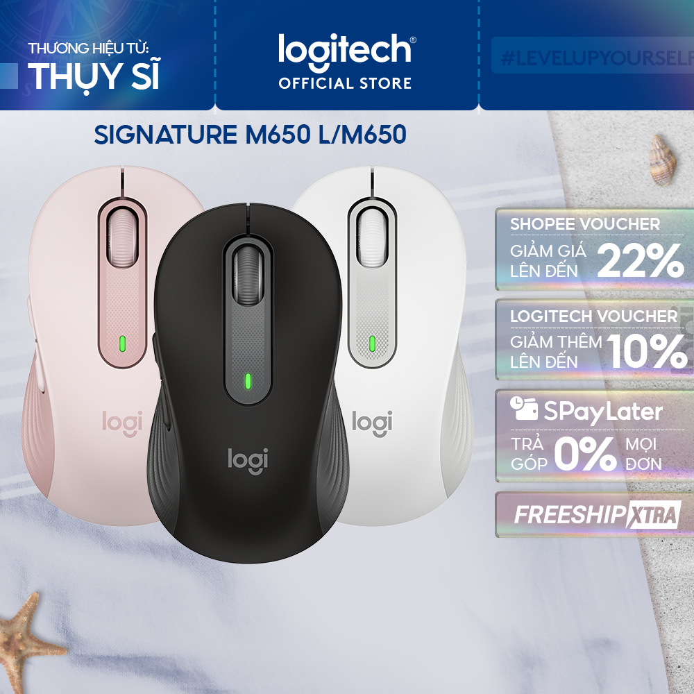 Chuột không dây bluetooth Logitech Signature M650 - SmartWheel, giảm ồn, tùy chỉnh các nút