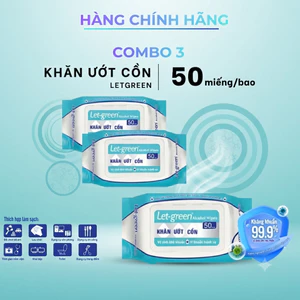 Khăn Ướt Cồn Thực Phẩm LET-GREEN 50 Miếng - Kháng Khuẩn 99% - An Toàn - Tiện Lợi