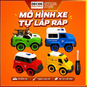Bộ Đồ Chơi Xe Lắp Ráp DIY Cho Bé DecorSquare - 4 Xe Cứu Hỏa Cảnh Sát, Thành Phố, Kèm Tua Vít STEM
