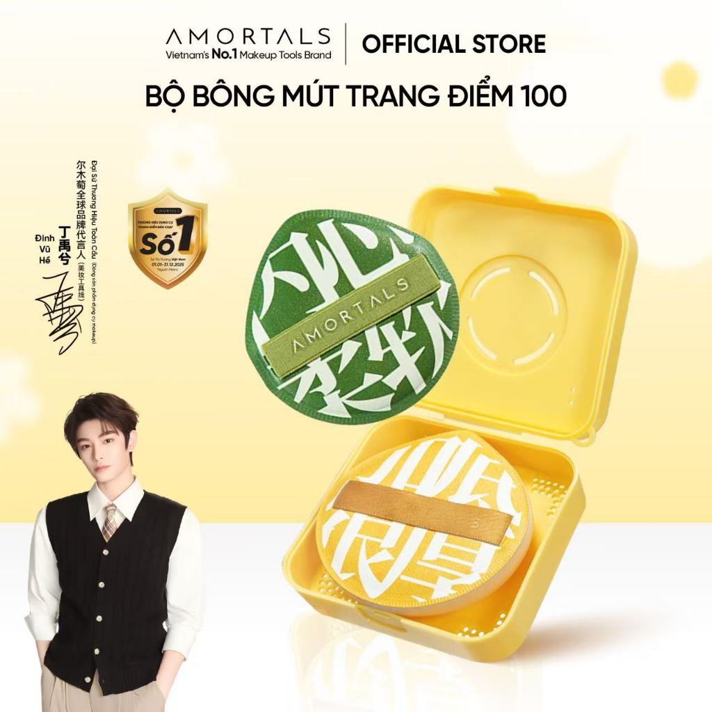 Bông Mút Trang Điểm 100 Amortals, Dày 4MM Đàn Hồi Cao, Tăng Khả Năng Che Phủ, Giúp Lớp Nền Mịn Mướt, Kèm Hộp Bảo Quản