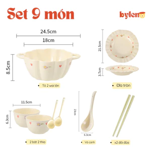 Tiệm Gốm Bylen - Combo bát đĩa gốm sứ hoa tím kem sữa xinh decor bếp