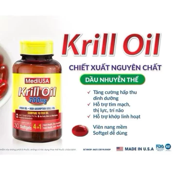 Krill Oil MediUSA ( 60 viên) Dầu nhuyễn thể bổ sung omega 3 hỗ trợ sức khỏe tim mạch