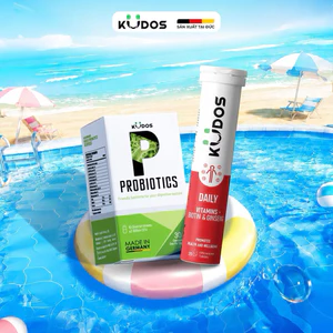 Combo TPBVSK Viên uống men vi sinh KUDOS PROBIOTICS bổ sung lợi khuẩn đường ruột + Viên sủi KUDOS DAILY vitamin tổng hợp