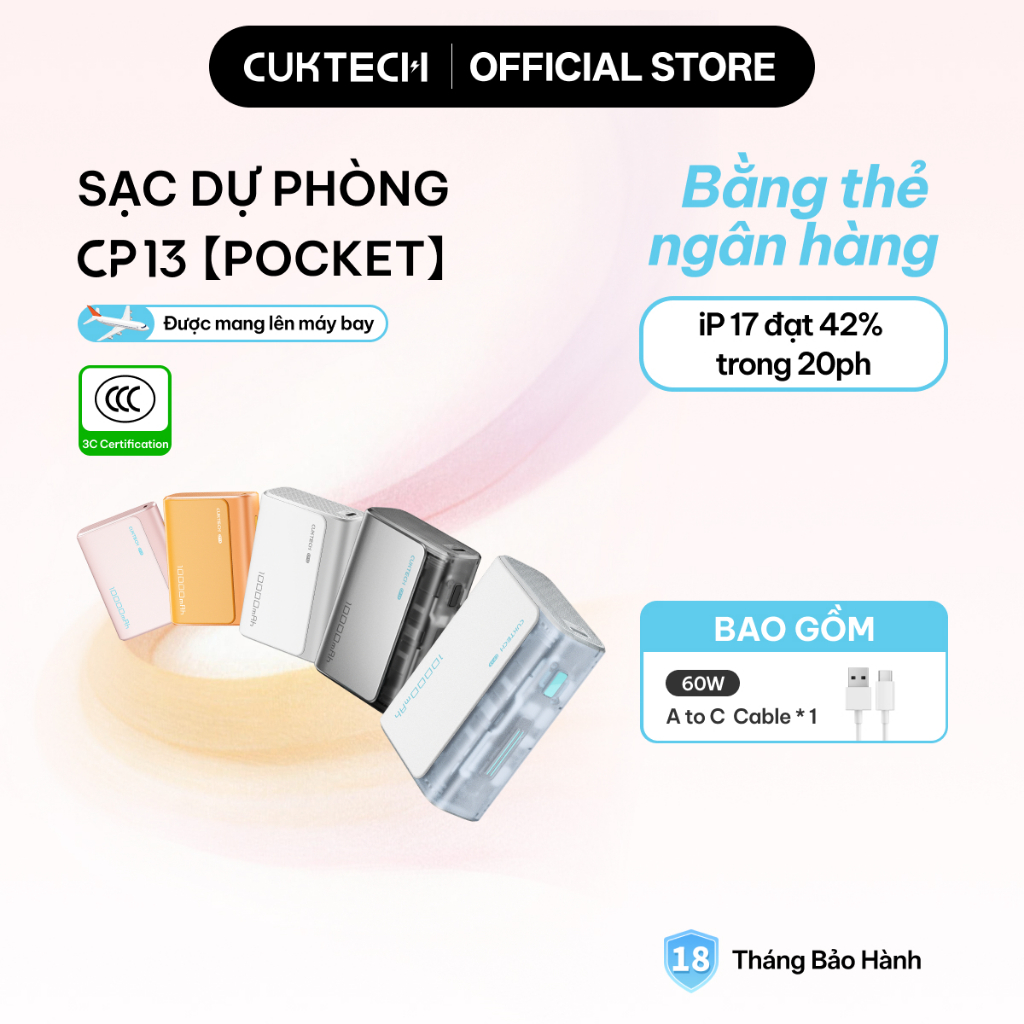 【Được chứng nhận CCC】CUKTECH Pin Dự Phòng Mini 10000mAh Sạc Nhanh 30W – Hỗ Trợ iP16/15/14