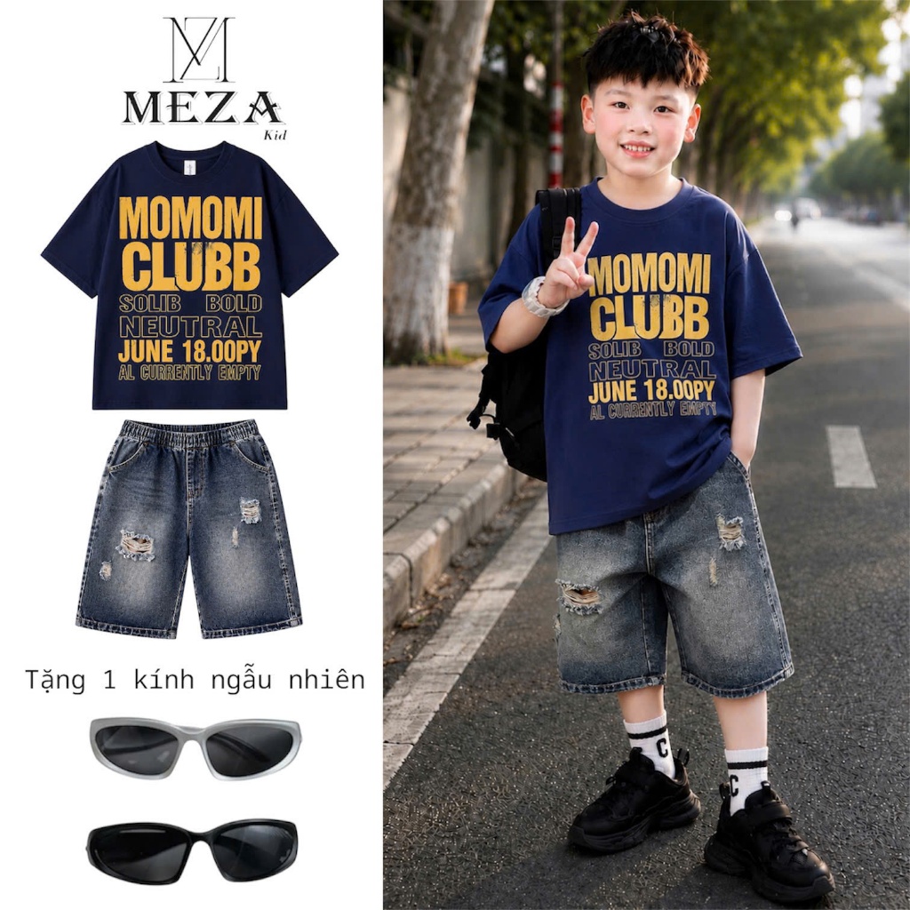 Set Bộ Đồ Bé Trai Áo Thun In Chữ MOMOMI + Quần Jean Ngố Streetwear Cá Tính (Tặng Kính Ngẫu Nhiên Số Lượng Giới HẠN )-M85