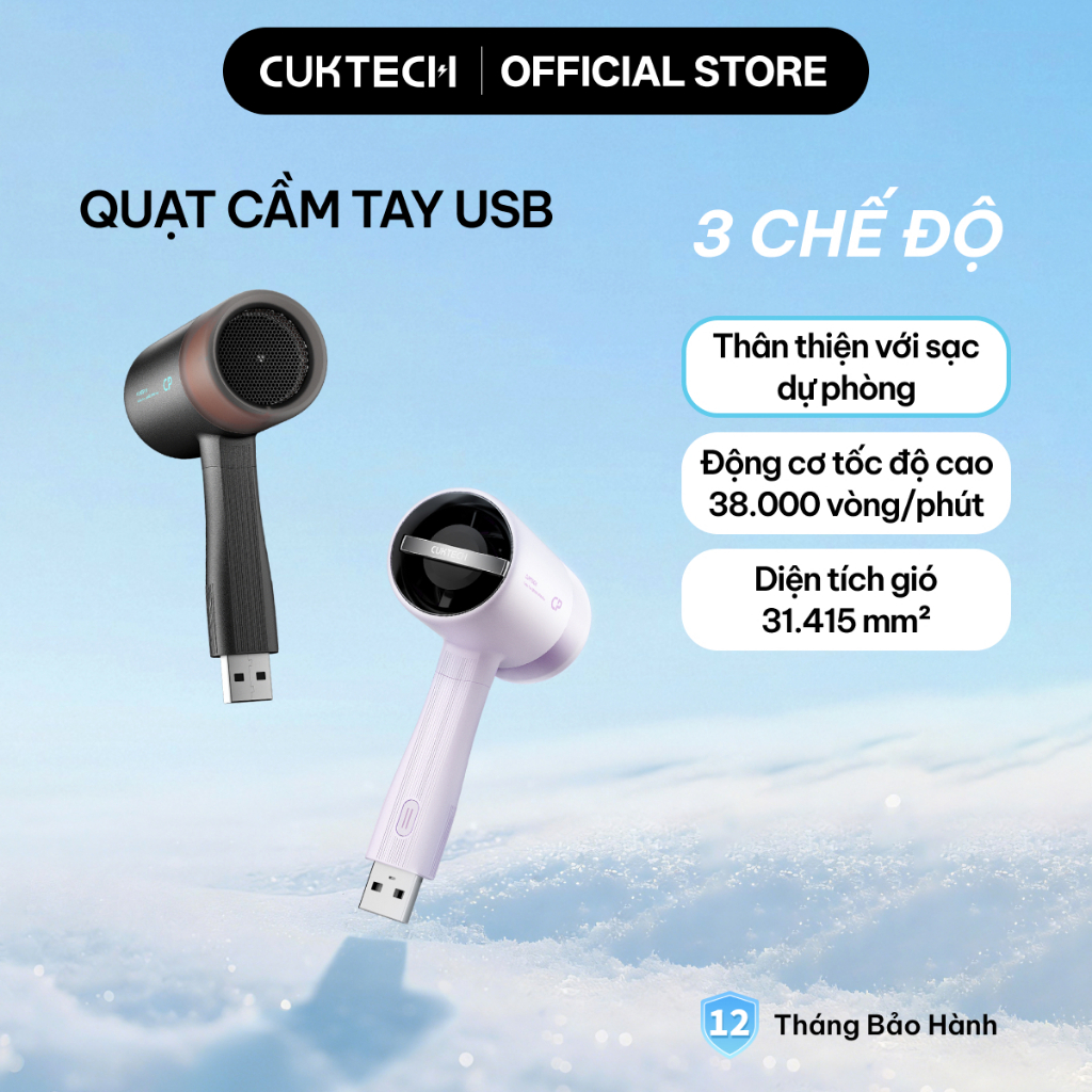 CUKTECH Quạt Cầm Tay Mini Ngoài Trời USB – 3 Cấp Độ Gió, Tương Thích Powerbank, Quạt Di Động