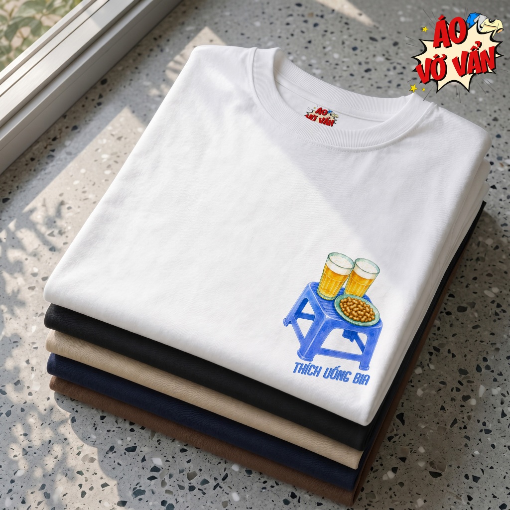 Áo Vớ Vẩn Thích Uống Bia - Áo Thun Oversize Hài Hước, Graphic Tee 100% cotton nam nữ mùa hè | BigBuy360 - bigbuy360.vn