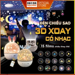 Đèn Ngủ Chiếu Sao 3D Xoay Tự Động DecorSquare: Có 8 Bản Nhạc, Remote,15 Phim Chiếu - Quà Tặng Bé Yêu