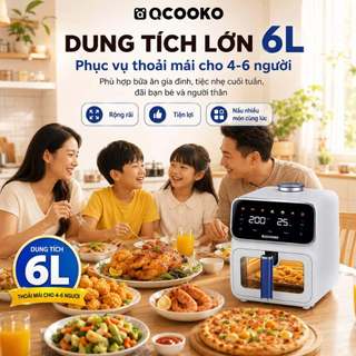 Nồi chiên hơi nước MI QCOOKO AM-002A dung tích 6L. công suất 1400W, nước đồ ăn mềm mọng, không bị khô