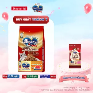 Combo 2 Thức ăn hạt thơm ngon/ giảm nôn trớ cho mèo từ Nhật Bản Silver Spoon - Vị gà, cá (1kg/800g)
