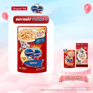 Combo 12 Thức ăn ướt cho mèo Silver Spoon dạng sốt/dạng thạch 60g/gói (nhiều vị)
