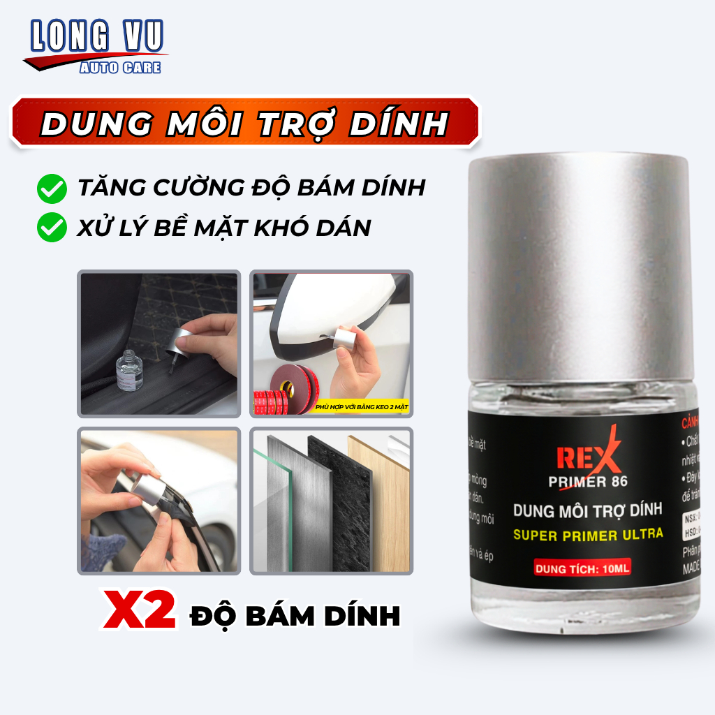 Dung môi trợ dính REX Primer 86 tăng độ kết dính cho băng 2 mặt, hỗ trợ dán phụ kiện xe