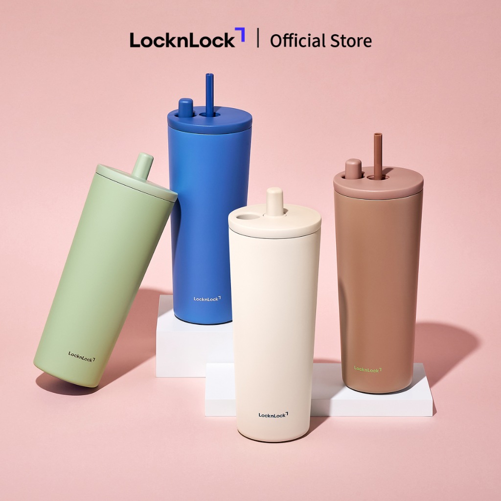 Bình giữ nhiệt LocknLock Pop Up Straw Ceramic Tumbler LHC4156 phủ sứ 740ml kèm ống hút - 4 màu