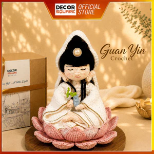 Tượng Quan Âm Bồ Tát Len Handmade Ngồi Thiền Decor Square – Trang Trí, Quà Tặng Bình An, May Mắn, Phong Thủy