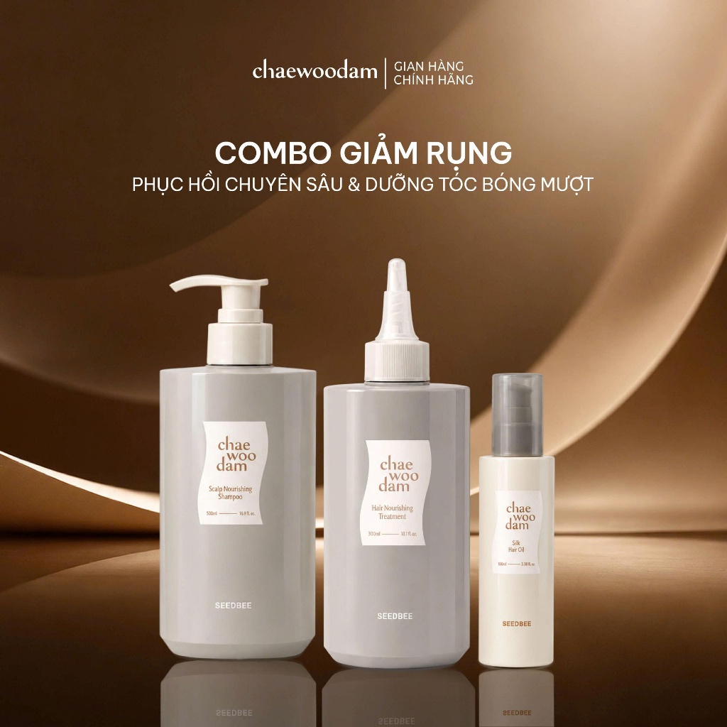 [CHAEWOODAM] Combo Giảm Rụng Phục Hồi Chuyên Sâu Dưỡng Tóc Bóng Mượt  (Dầu Gội Ghi Xám + Kem Ủ + Dầu Dưỡng)