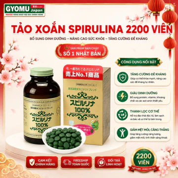 Tảo xoắn SPIRULINA 2200 viên Nhật Bản/ Tảo xoắn tem đỏ hàng chính hãng - GYOMU JAPAN