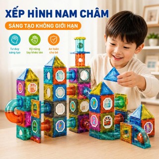 Bộ Đồ Chơi Xếp Hình Nam Châm Magnetic Block - Đồ Chơi Lắp Ghép Hình Khối STEM 42-132 Chi Tiết Rèn Luyện Tư Duy Sáng Tạo