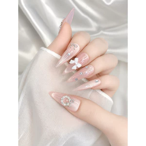 Nailbox [Mã N54] Nail From Nhọn Dài Tone Hồng Mắt Mèo - Tiểu Thư với Thiết Kế Hoa Văn Tinh Tế - Đính Đá Sang Trọn