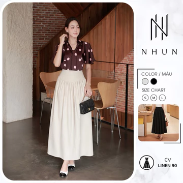 Chân váy nhún bản eo to NhunFashion chân váy dài linen thiết kế bản cạp khóa bồng xòe che khuyết điểm thanh lịch N152