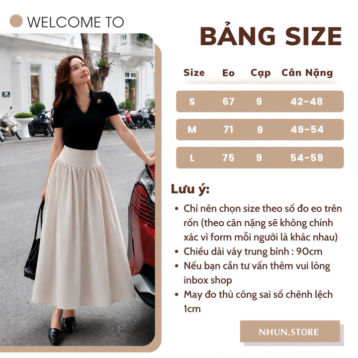 Chân váy nhún bản eo to NhunFashion chân váy dài linen thiết kế bản cạp khóa bồng xòe che khuyết điểm thanh lịch N152 – 3
