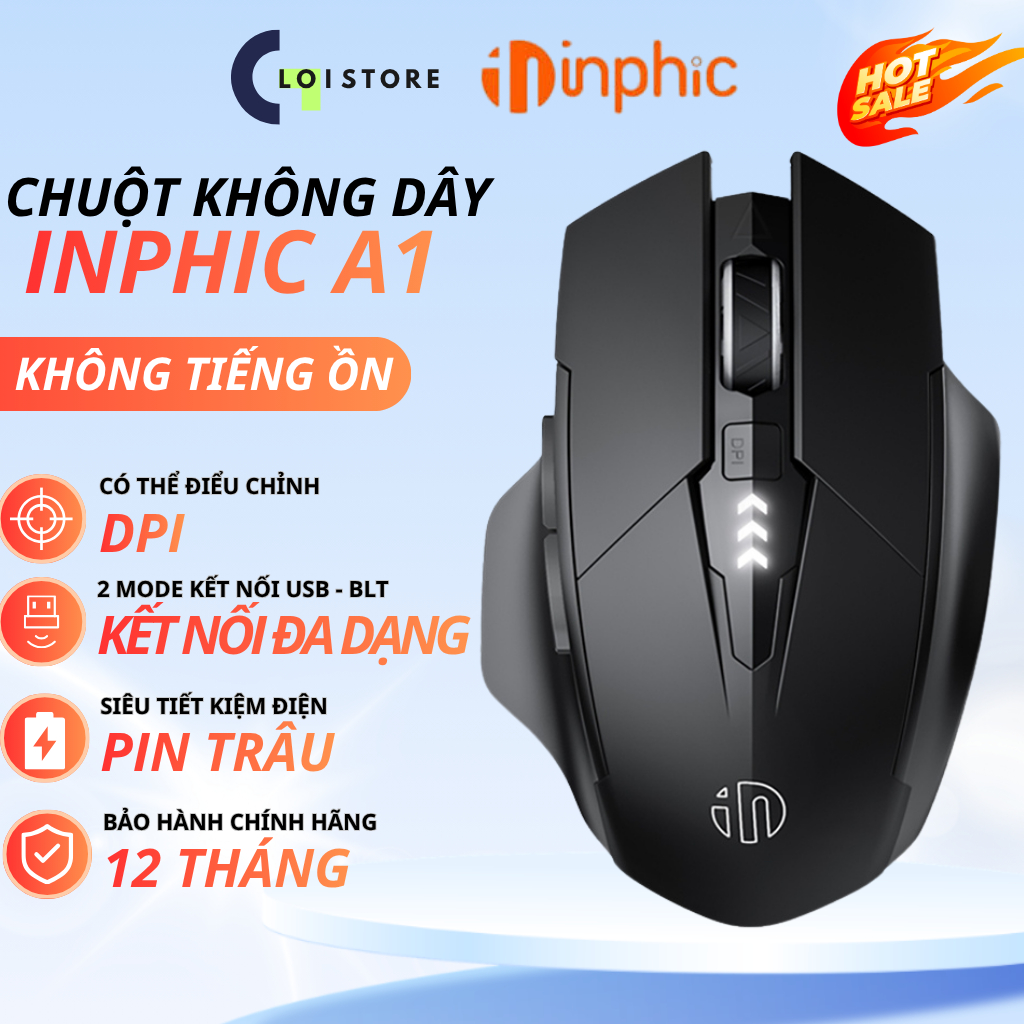 Chuột Bluetooth Không Dây Inphic A1 Thiết Kế Công Thái Học Chống Mỏi Tay Âm Click Client Im Lặng