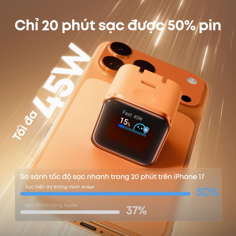 Củ Sạc Anker Nano 1C 45W | Màn Hình LED | Chân gập 180° | Sạc iPhone 15/16/17, Samsung, iPad - A121D | BH 18 tháng | BigBuy360 - bigbuy360.vn