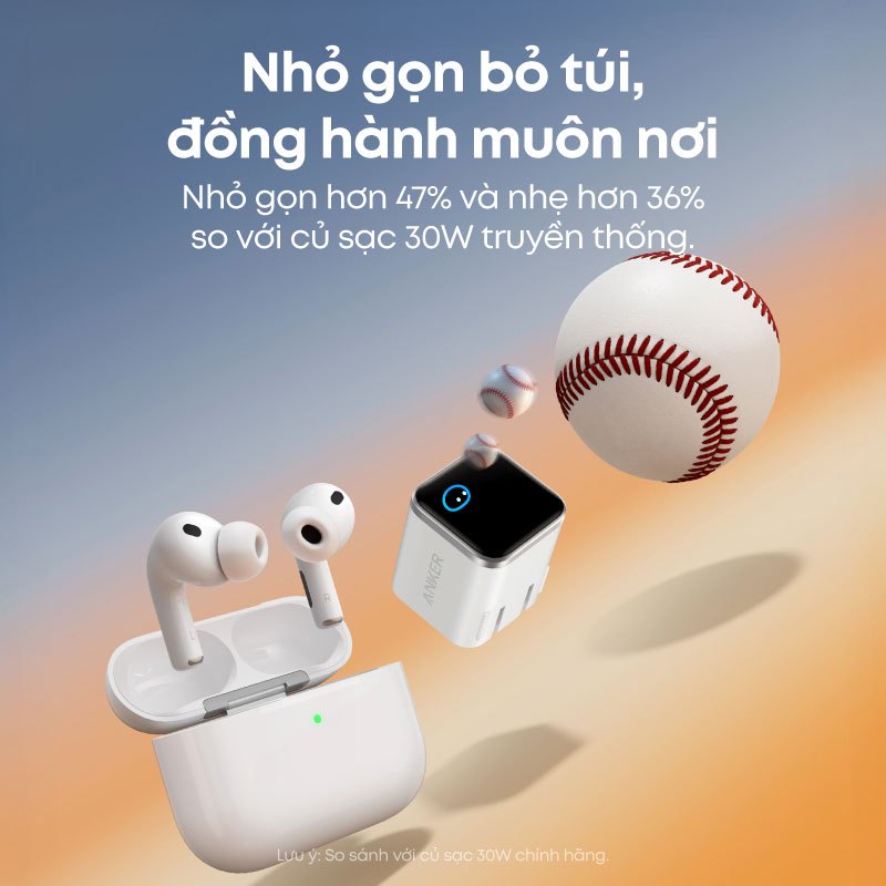 Củ Sạc Anker Nano 1C 45W | Màn Hình LED | Chân gập 180° | Sạc iPhone 15/16/17, Samsung, iPad - A121D | BH 18 tháng | BigBuy360 - bigbuy360.vn