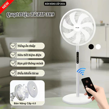 Quạt 16 inch Màu Trắng.Quạt Cây Đứng Điện Tử 7 Cánh , Quạt Điện Thông Minh 8 Chế Độ, kèm remote điều khiển và hẹn giờ.