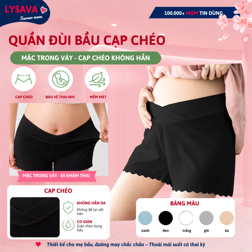 Quần Đùi Bầu LYSAVA Mặc Trong Váy Kín Đáo Chất Lụa Tăm Mềm Mại - Quần Short Bầu Mặc Nhà Mặc Ngủ Cho Mẹ Bầu, QD3