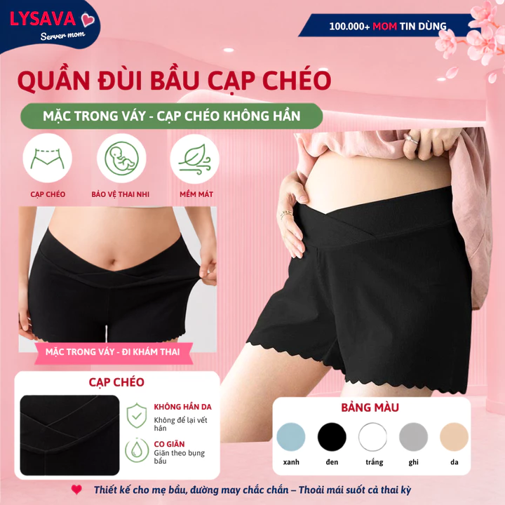 Quần Đùi Bầu LYSAVA Mặc Trong Váy Kín Đáo Chất Lụa Tăm Mềm Mại - Quần Short Bầu Mặc Nhà Mặc Ngủ Cho Mẹ Bầu, QD3