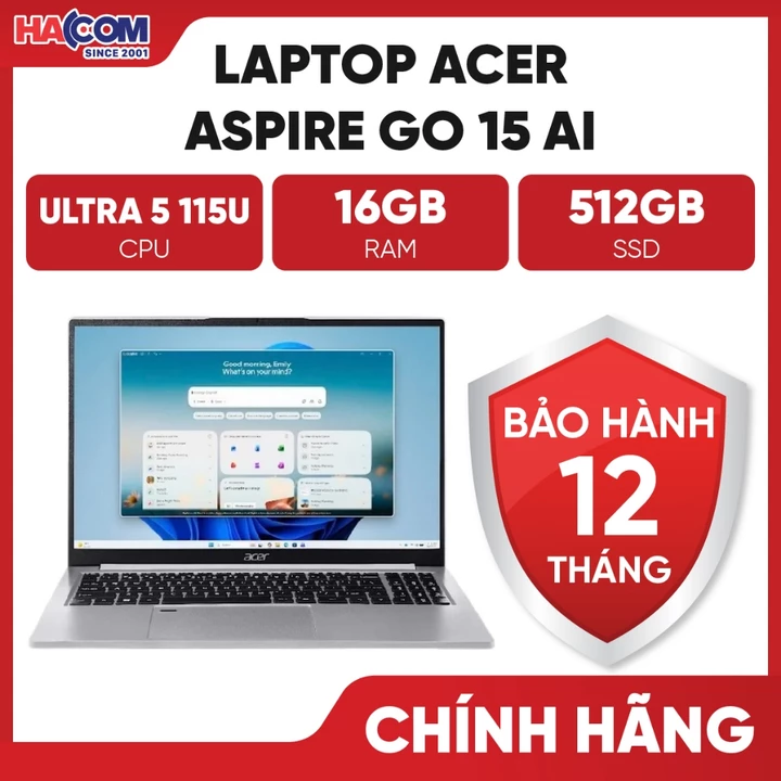 Laptop Acer Aspire Go 15 AI AG15-52P-52WT (Ultra 5 115U/16GB/512GB/15.6" FHD/Win 11) -BH 12 HACOM PC