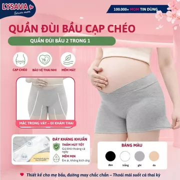 Quần Đùi Bầu LYSAVA Mặc Trong Váy Kín Đáo Chất Cotton Mềm Mịn - Quần Short Bầu Cạp Chéo Không Gò Bụng Cho Mẹ Bầu, QD7