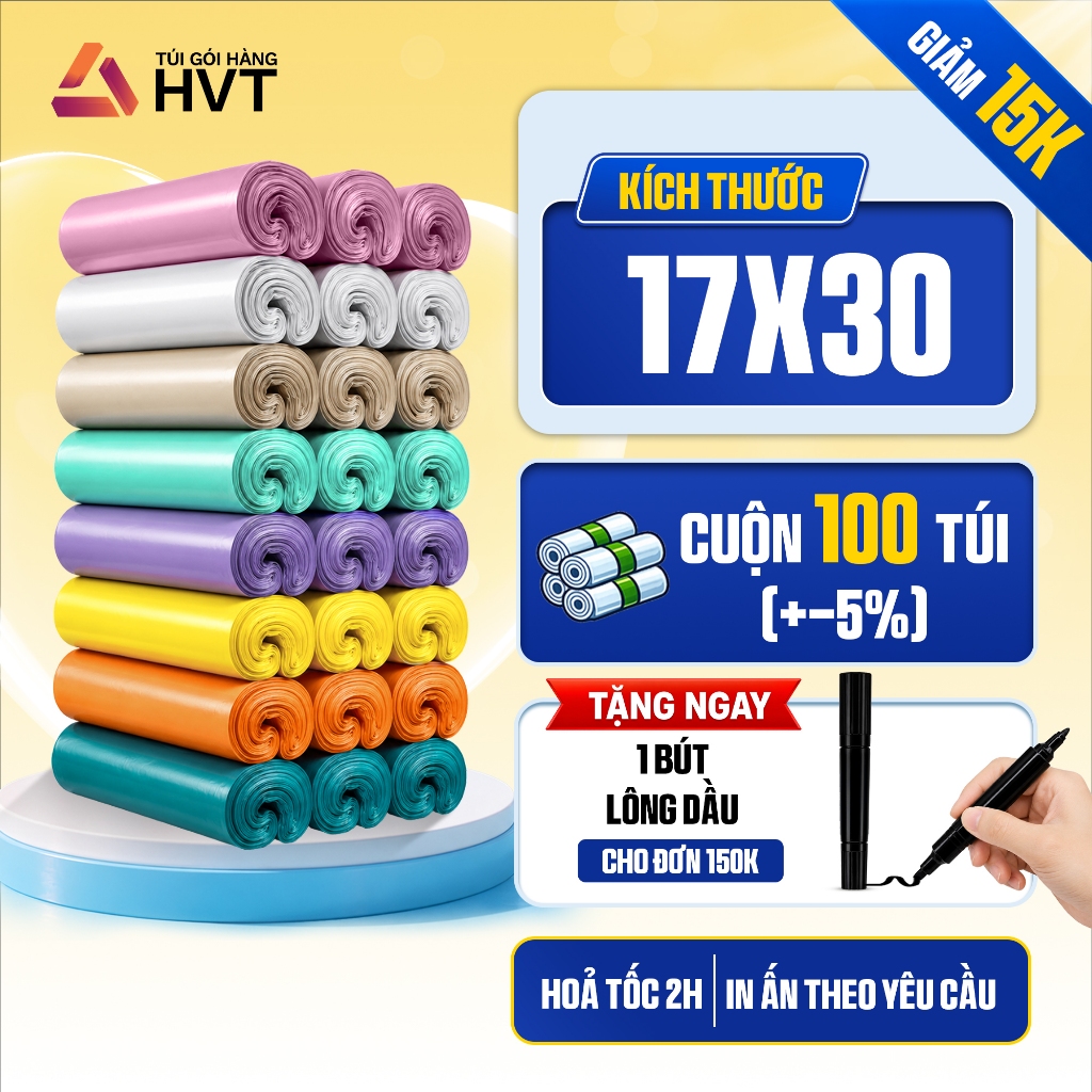 [1 Cuộn 100 Túi] Túi Đóng Gói 17×30 Túi Niêm Phong Nhựa HVT Đóng Phụ Kiện Hộp Nhỏ Giao Hỏa Tốc