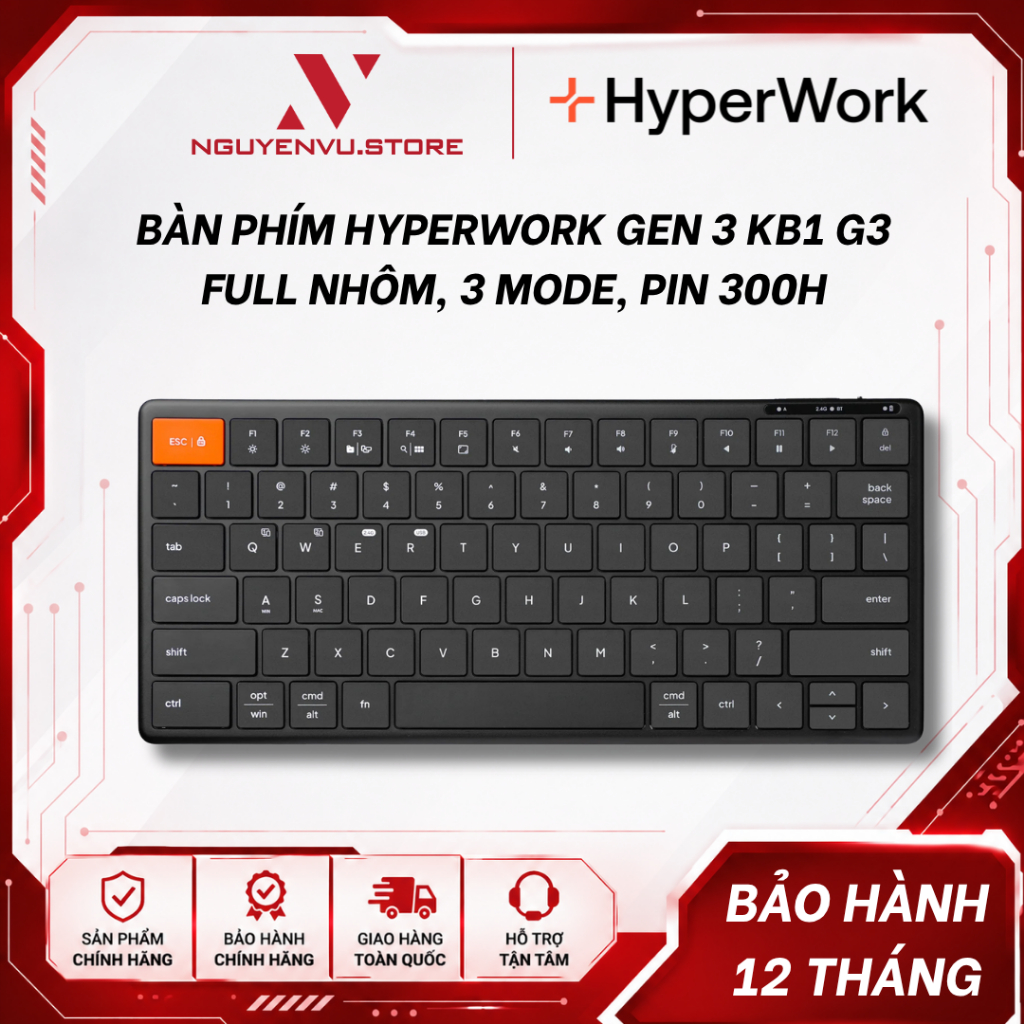Bàn phím Hyperwork HyperOne Gen 3 KB1 G3 - Full nhôm, 3 mode, Pin 300h - Hàng chính hãng | BigBuy360 - bigbuy360.vn