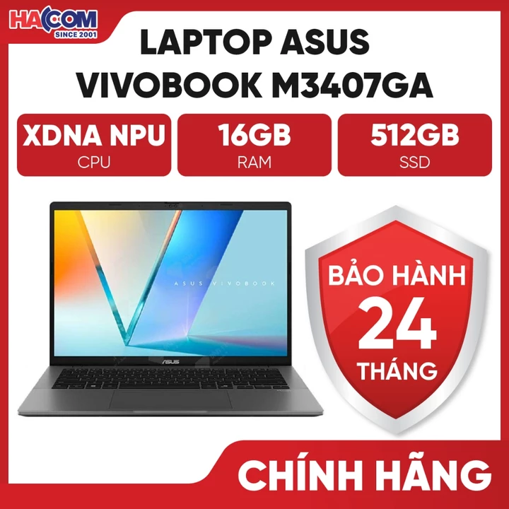 Laptop Asus VivoBook M3407GA-SF030W (AI 7 445/16GB/512GB/14" WUXGA/Win11) - BH 24 Tháng HACOM PC
