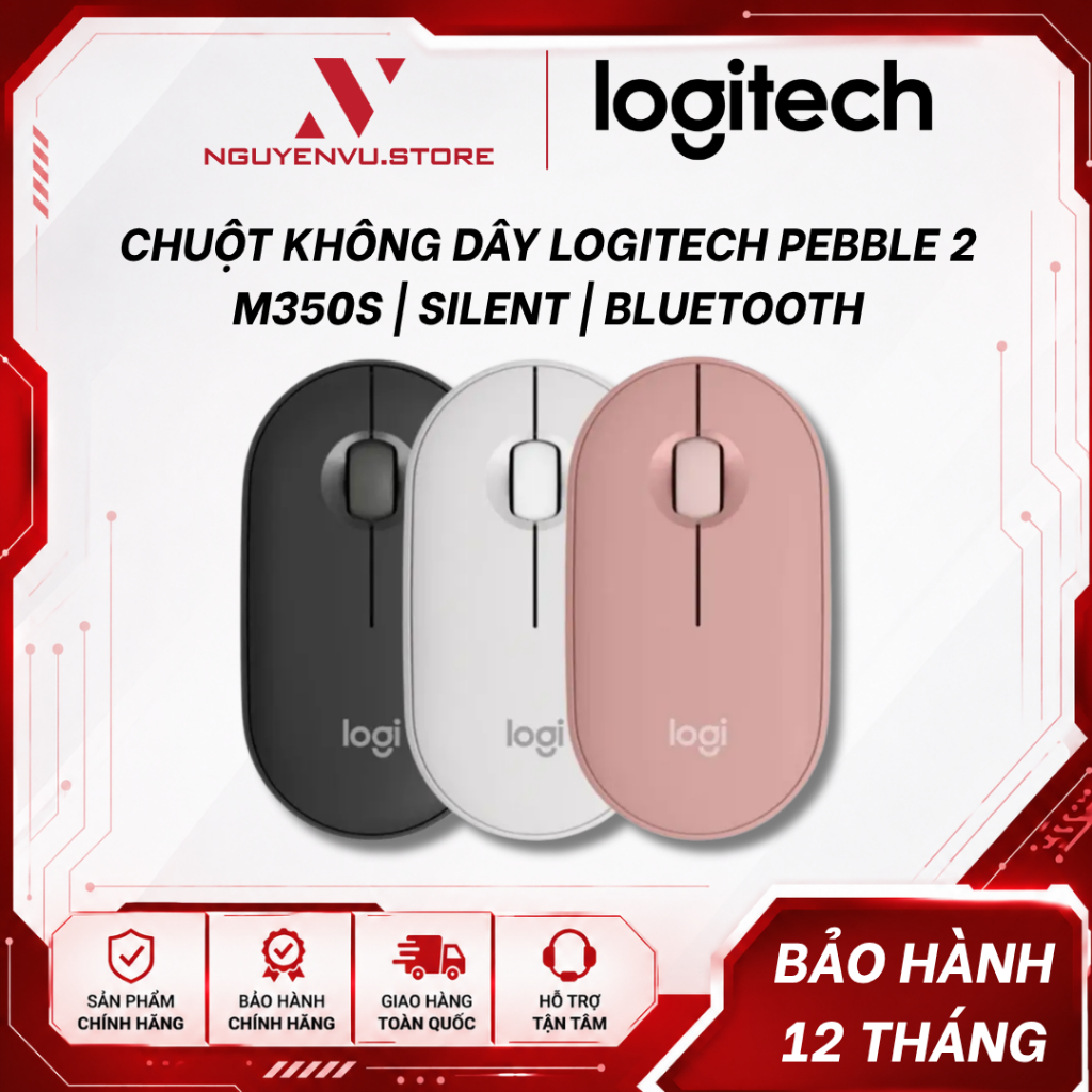 Chuột Không Dây Logitech PEBBLE 2 M350S | Silent | Bluetooth - Hàng Chính Hãng