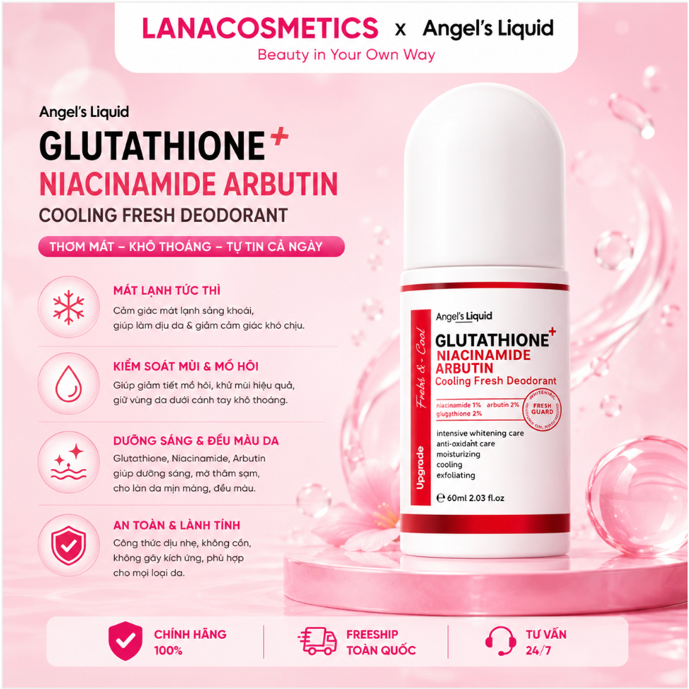 angel liquid glutathione deodorant Lăn khử mùi Angel's + Niacinamide Arbutin - 60ml Intravenous (IV) infusions of Quantity:Case of 25 collagen-powder