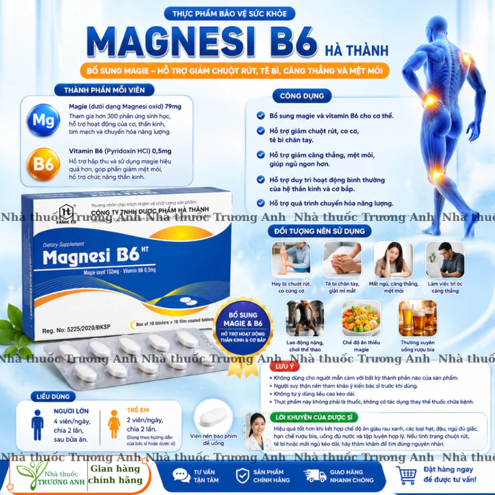 MAGNESI B6 Hà Thành - Viên uống MAGIE B6 (MgB6). Hộp 100 viên